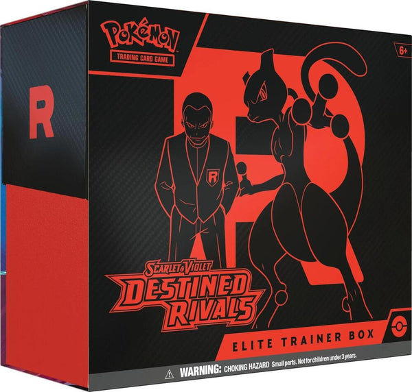 Sealed Pokémon TCG Scarlet & Violet Destined Rivals Elite Trainer Box with trading card game accessories and artwork.