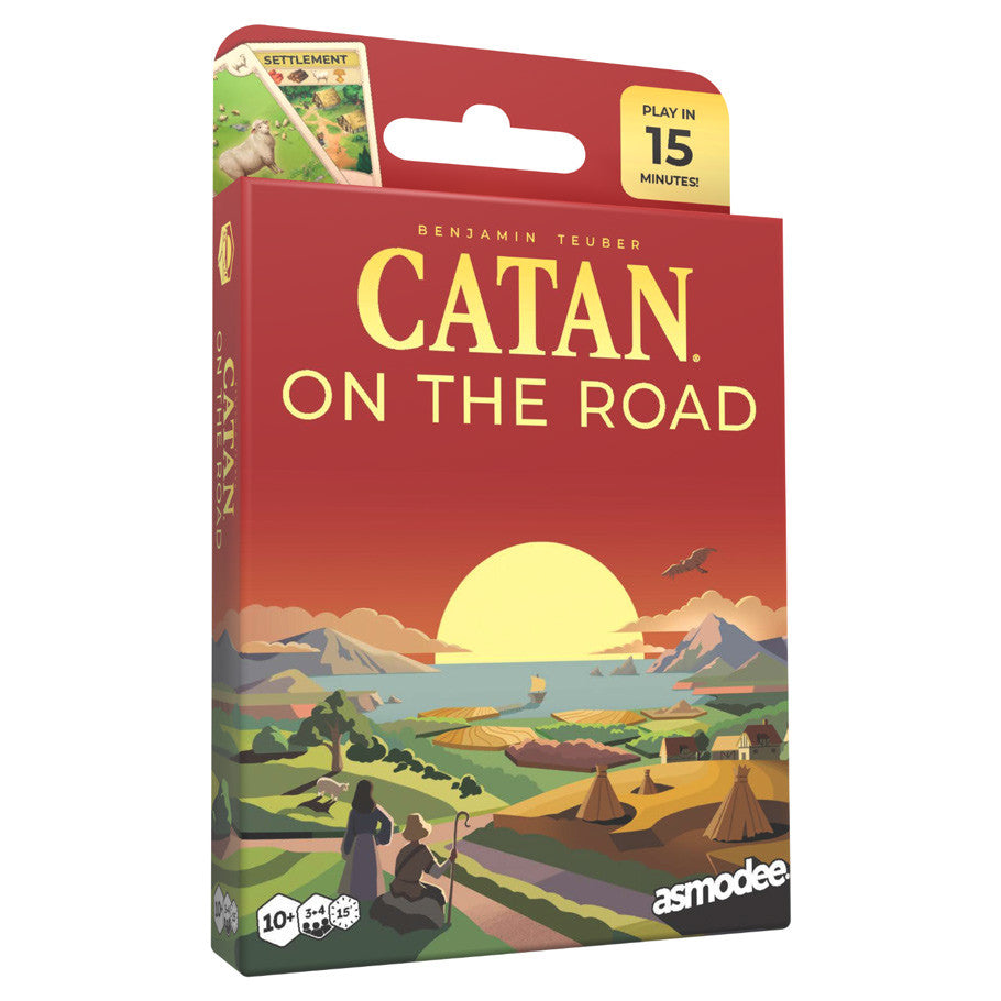 Catan: On the Road board game by Catan Studio featuring colorful map and game pieces for strategic gameplay.