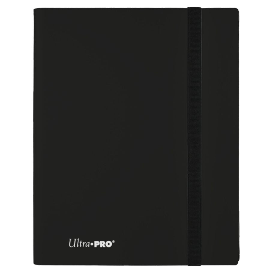 Ultra Pro Eclipse 9-Pocket PRO-Binder in jet black for trading card storage with transparent card sleeves and sturdy binder rings.