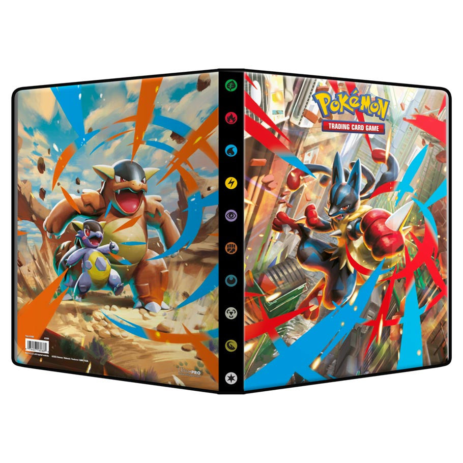 Ultra Pro Pokémon Mega Evolution 9-pocket portfolio by Arcane Tinmen holding trading cards, with 252 card storage capacity.
