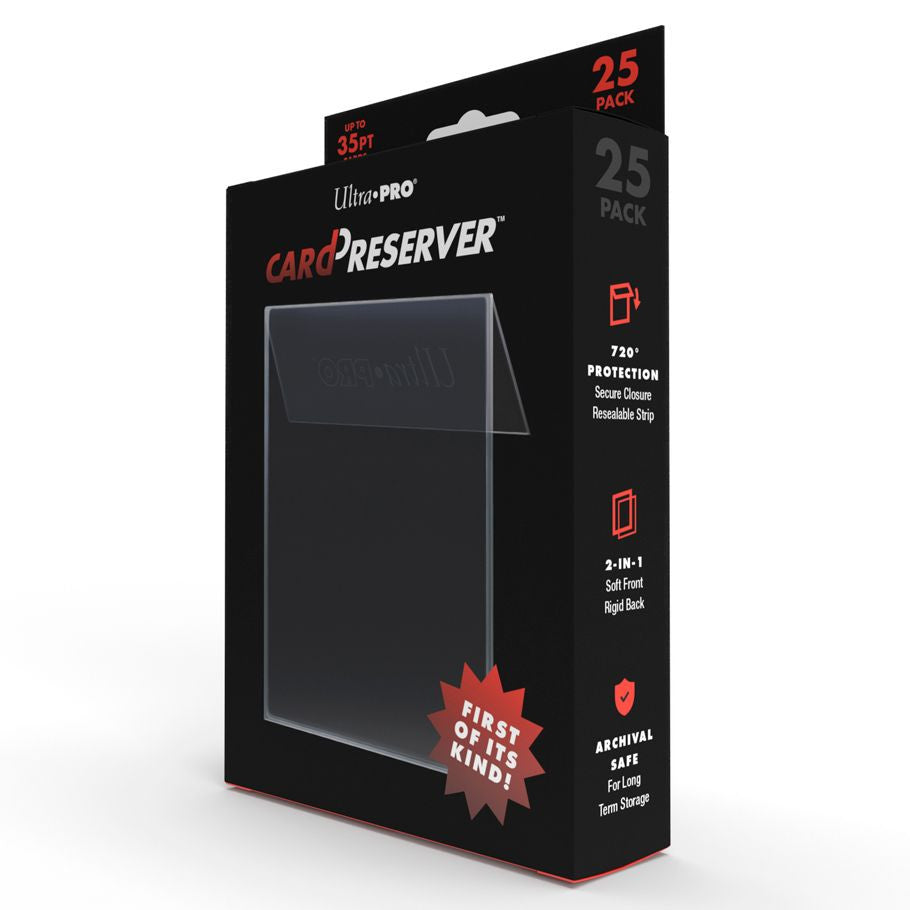 Ultra Pro trading card preserver sleeves in a pack of 25, clear protective sleeves for card preservation and display.