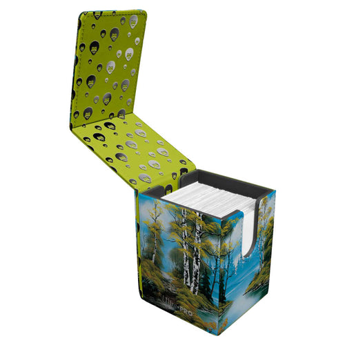 Ultra Pro Bob Ross Lakeside Path Alcove flip deck box for trading card game accessories, featuring a scenic lakeside design.
