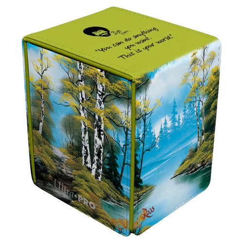 Ultra Pro Bob Ross Lakeside Path Alcove flip deck box for trading card game accessories, featuring scenic artwork and secure storage.