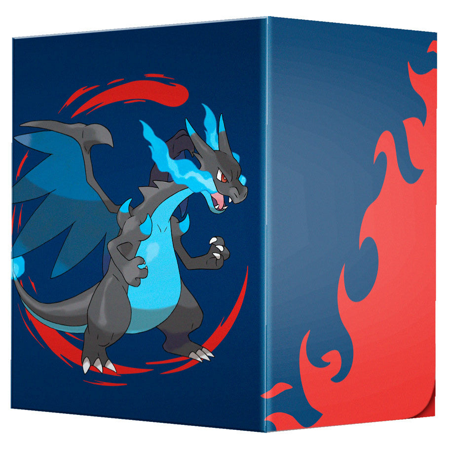Ultra Pro Pokémon Mega Charizard Y deck box holding 100 trading cards, featuring vibrant Charizard Y artwork.