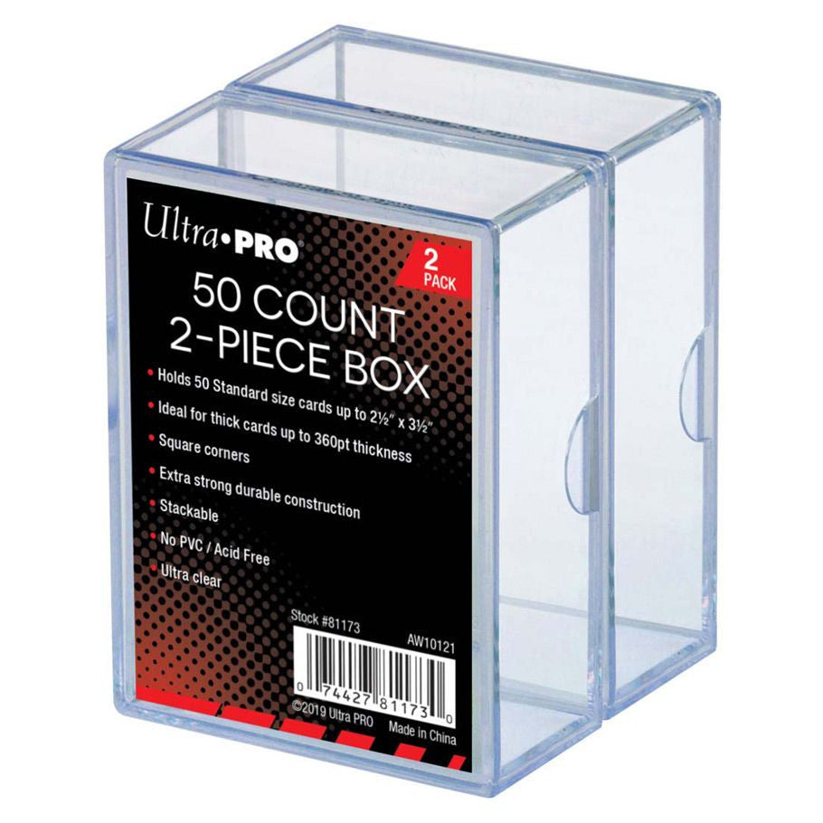 Ultra Pro 2-pack of clear 50-count trading card storage boxes for organizing and protecting collectible cards.