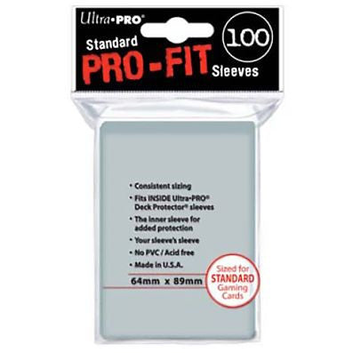 Ultra Pro Fit Clear Deck Protector sleeves for trading cards, showing transparent card sleeves from the PRO series.
