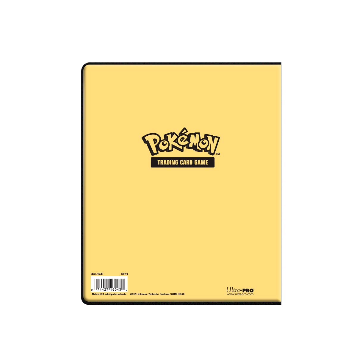 Ultra Pro Pokemon Pikachu 4-pocket trading card portfolio with yellow design and Pikachu illustration for card organization.