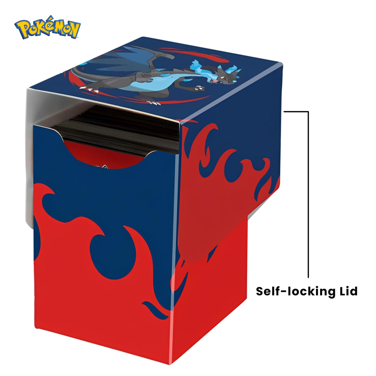 Ultra Pro Pokémon Mega Charizard X deck box for trading card game storage, featuring vibrant dragon artwork and secure lid.