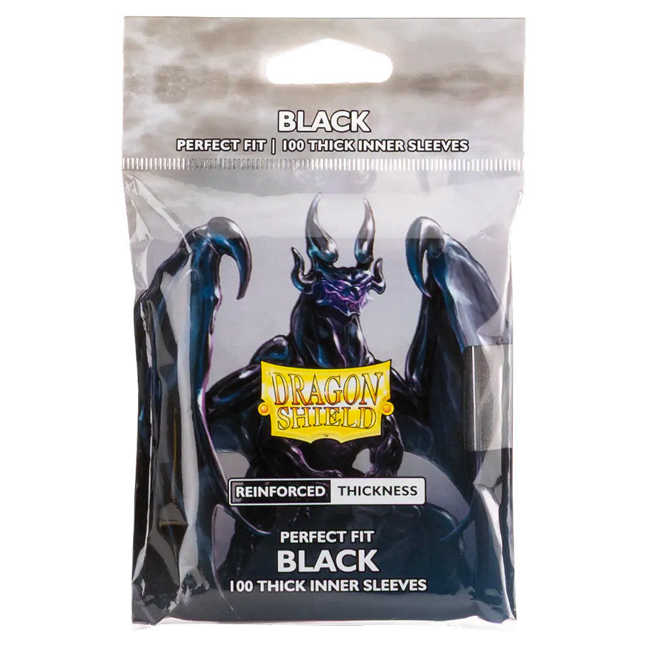 Dragon Shield black deck protector sleeves for trading cards, featuring a thick, durable design for card protection.