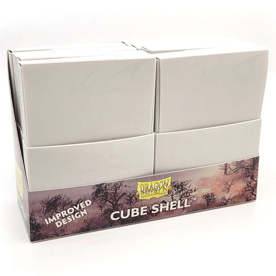 Dragon Shield Ashen White Cube Shell deck box for trading card game accessories, featuring a sleek, white storage solution.