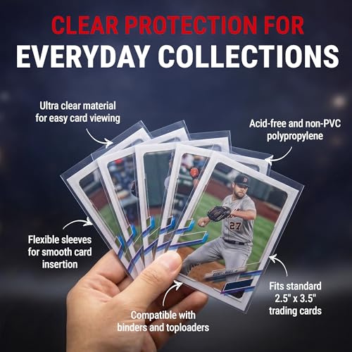Ultra Pro premium clear trading card sleeves, 100 count, for protecting sports, baseball, football, and collectible cards.
