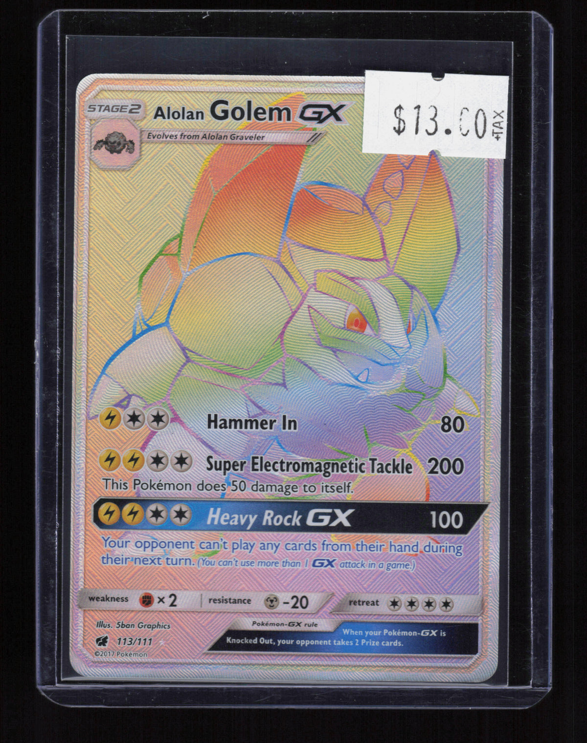 SM - Crimson Invasion #113/111 Alolan Golem GX (Secret)