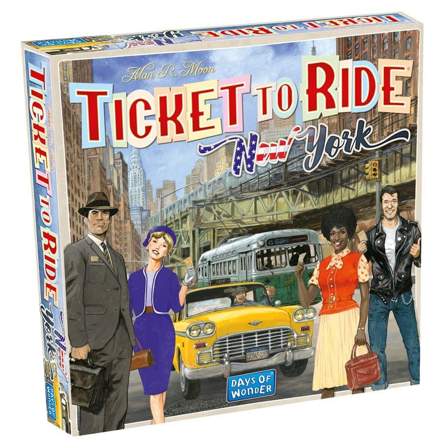 Ticket to Ride: New York board game by Days of Wonder featuring colorful game pieces and a map of New York City.