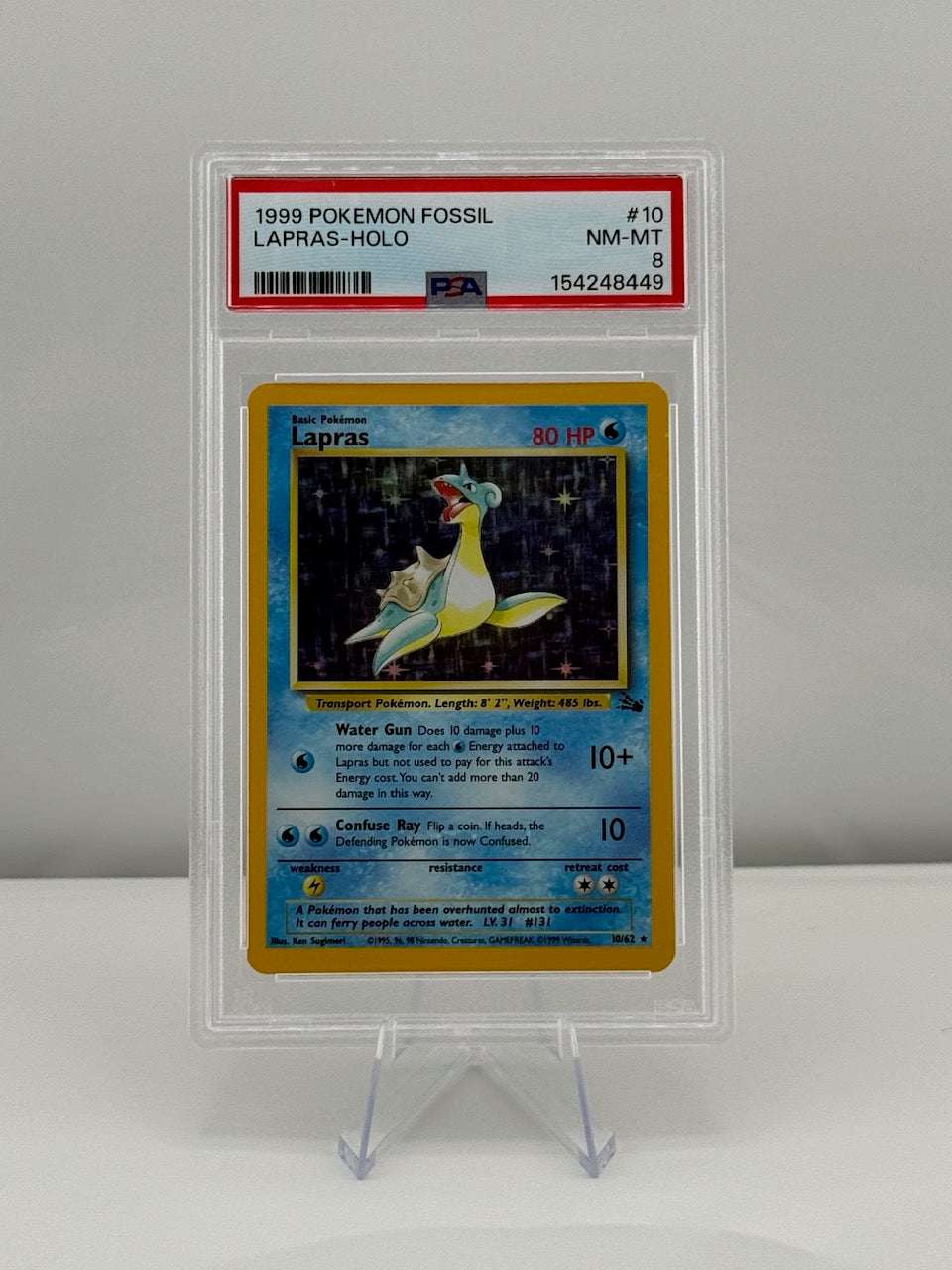 1999 Pokemon Fossil Holo Lapras 10/62 PSA 8 Near Mint-Mint Graded Slab