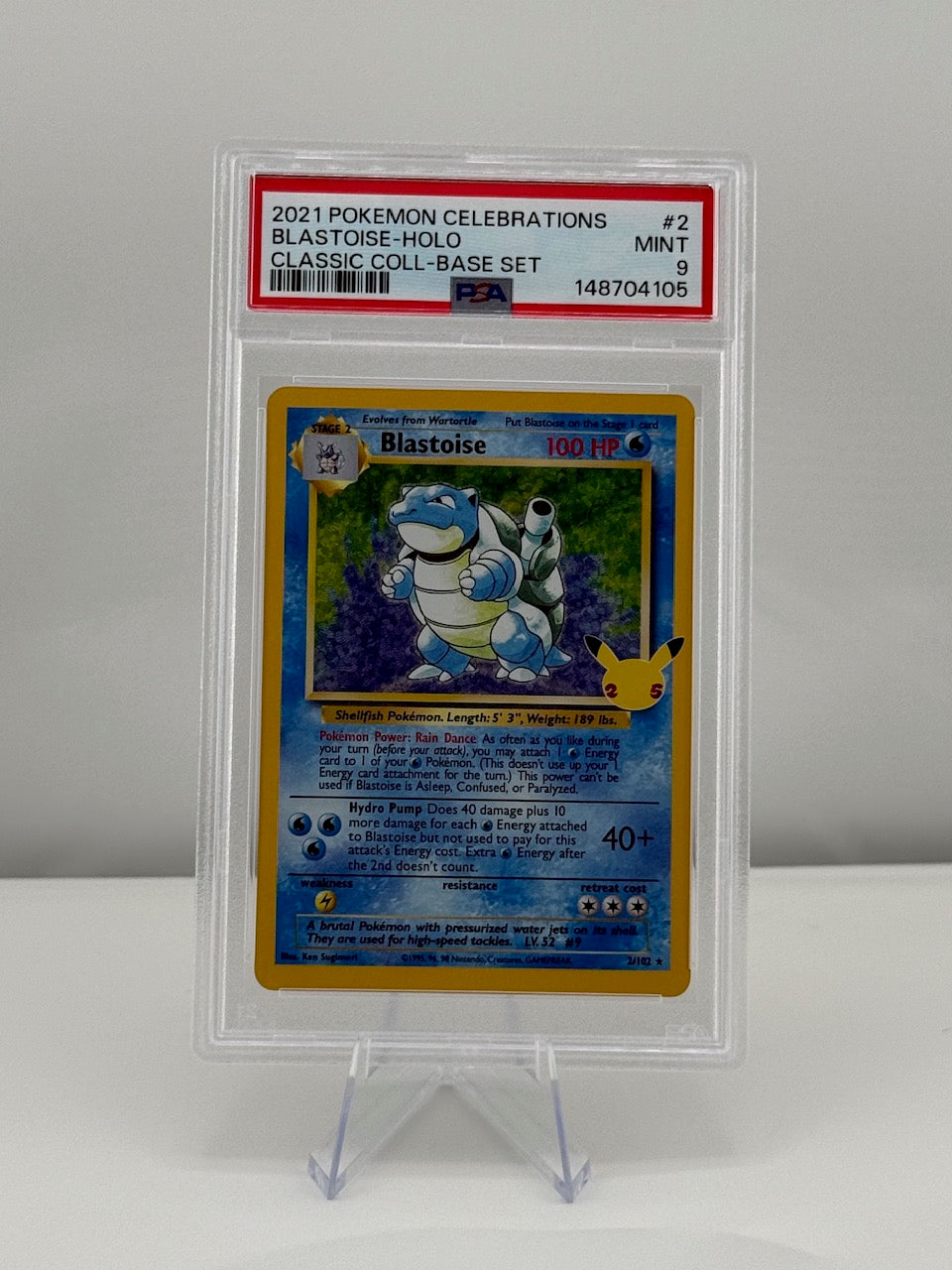 2021 Pokemon Celebrations Classic Collection Blastoise 2/102 PSA 9 Mint Graded Slab