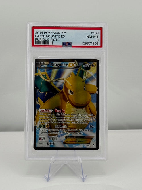 2014 Pokemon XY Furious Fists Dragonite EX 108/111 Full Art PSA 8 Near Mint-Mint Graded Slab