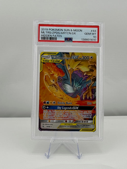 2019 Pokemon Hidden Fates Moltres Zapdos Articuno GX 44/68 PSA 10 Gem Mint Graded Slab