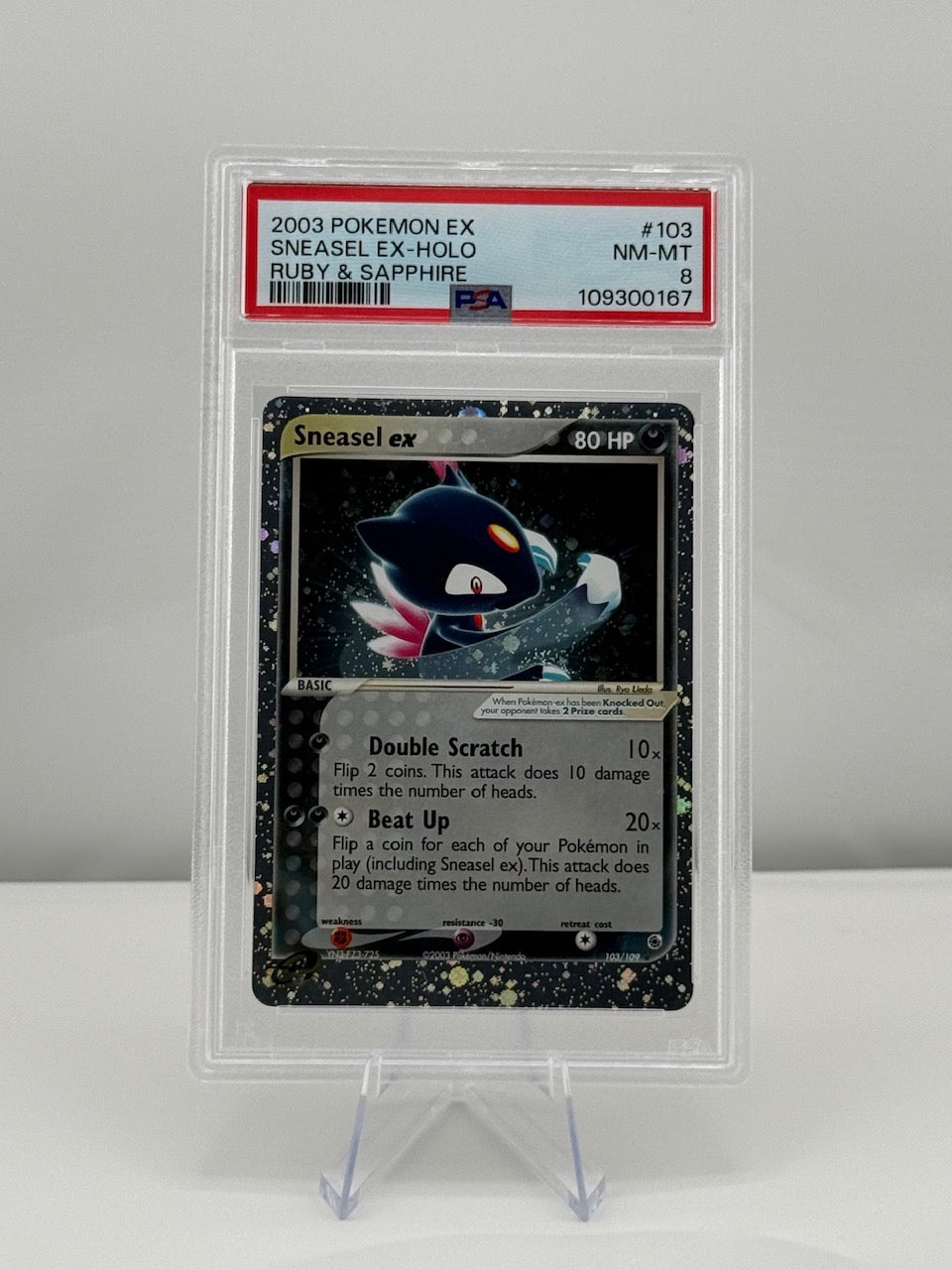 2003 Pokemon EX Ruby Sapphire Sneasel ex 103/109 PSA 8 Near Mint-Mint Graded Slab