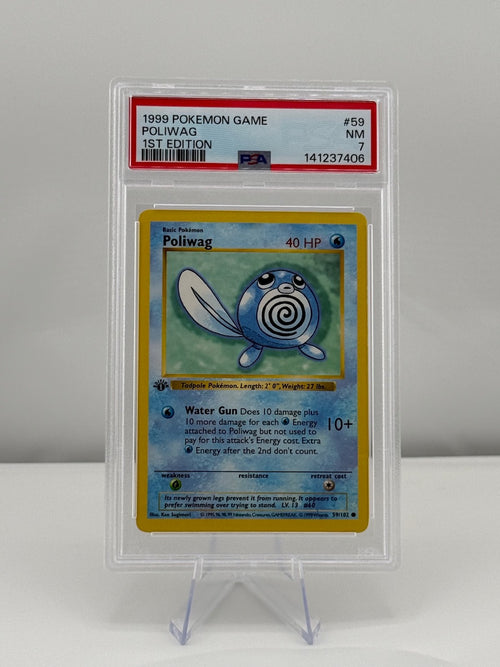 1999 Pokemon Base Set 1st Edition Poliwag 59/102 PSA 7 Near Mint Graded Slab