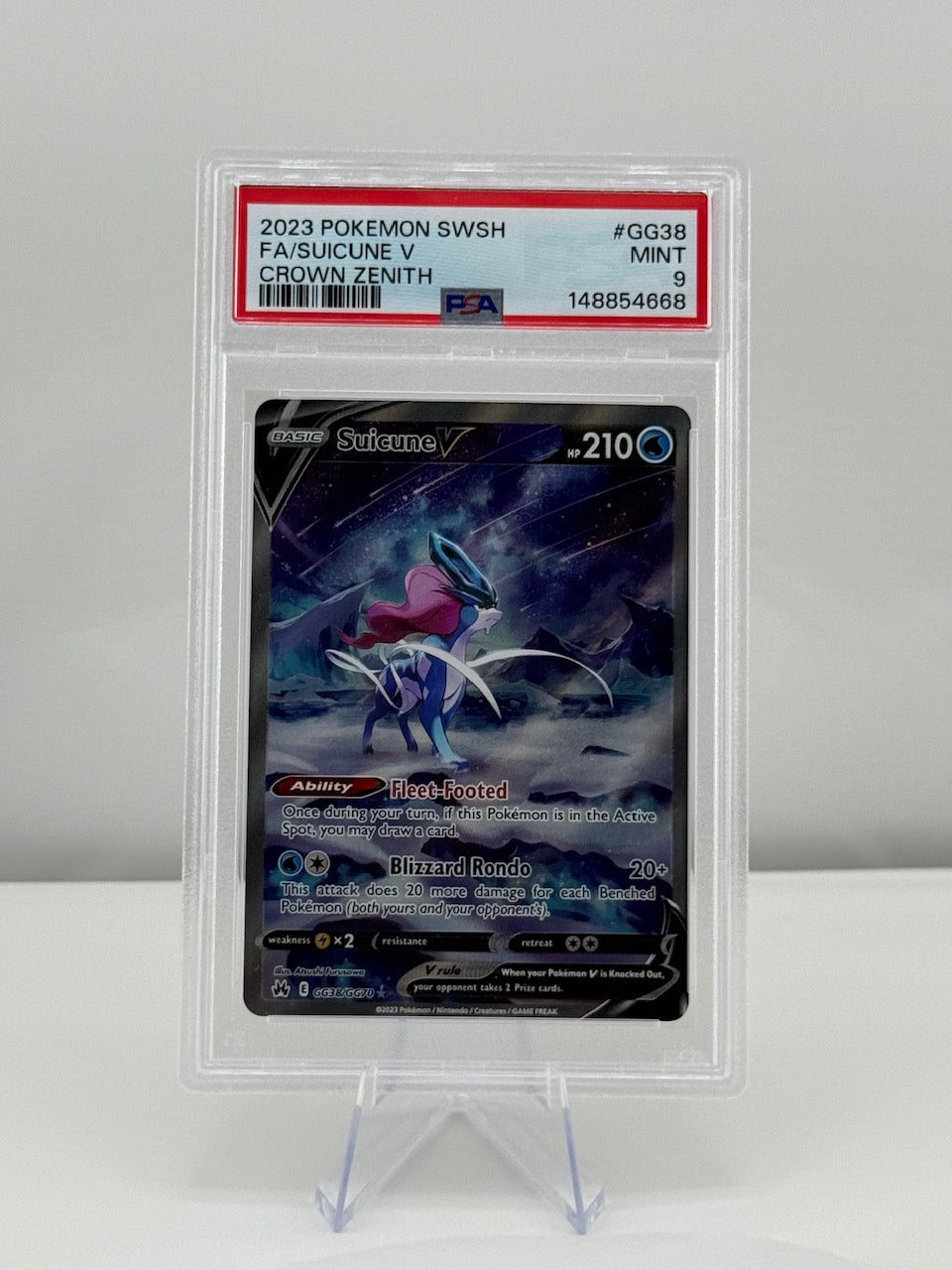 2023 Pokemon Crown Zenith Galarian Gallery Suicune V GG38/GG70 PSA 9 Mint Graded Slab