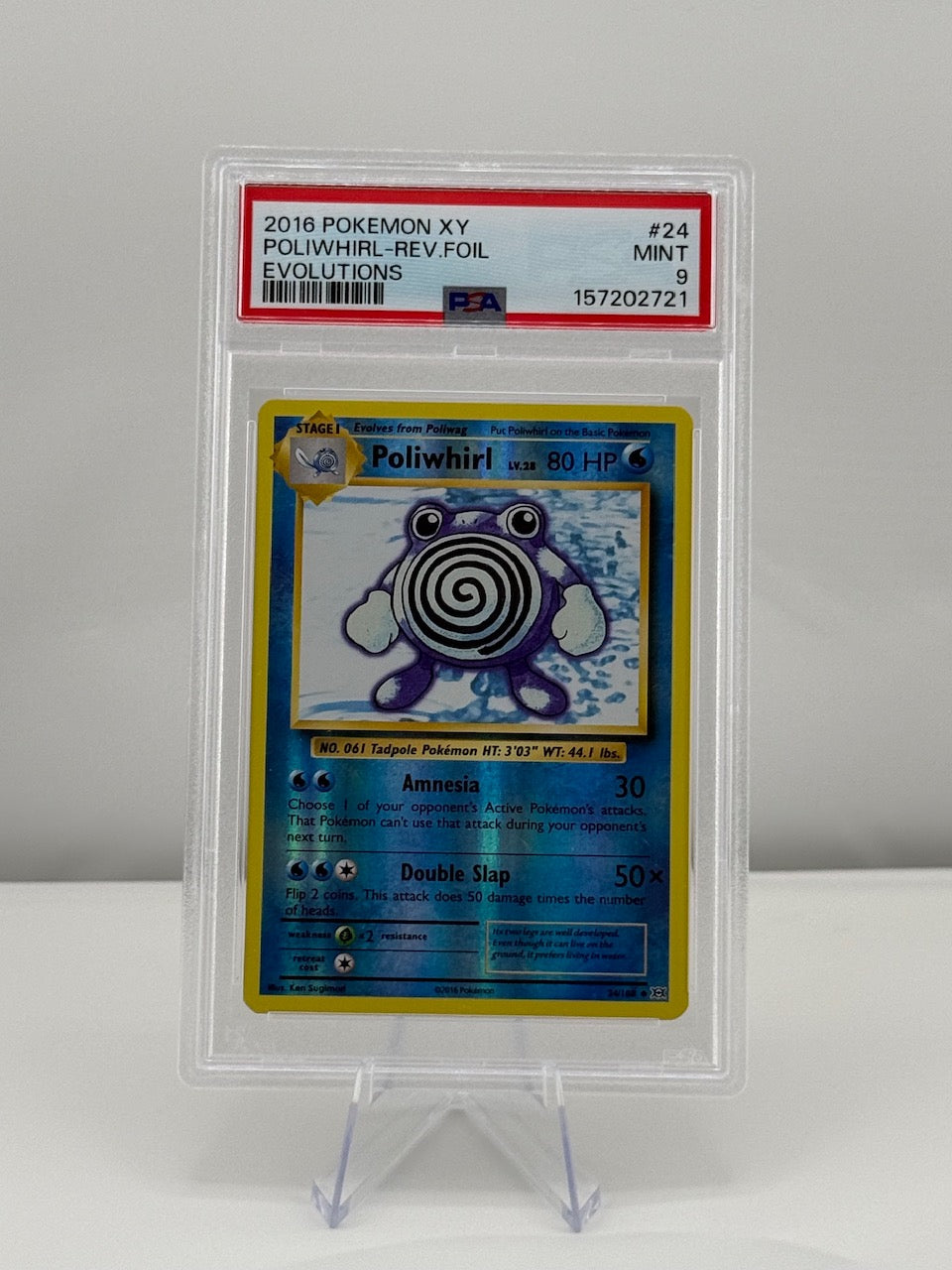 1999 Pokémon Base Set Unlimited Poliwhirl #38/102 - PSA 9.0 MINT