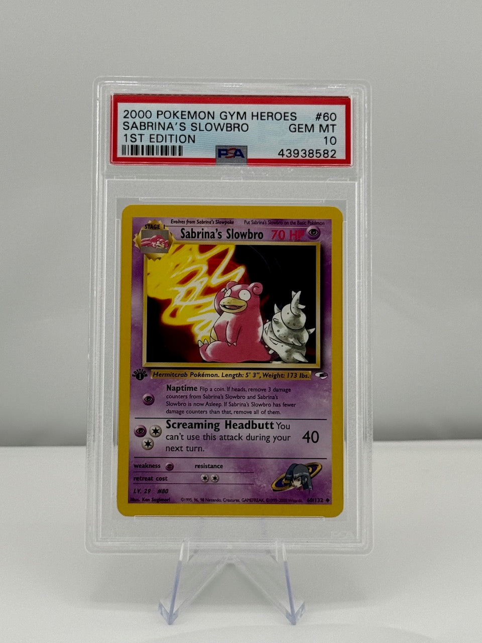 2000 Pokemon Gym Heroes Sabrinas Slowbro 60/132 1st Edition PSA 10 Gem Mint Graded Slab