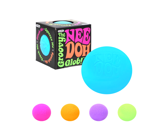Schylling NeeDoh® Groovy Glob sensory toy in vibrant colors with a stretchy, textured surface for tactile play and stress relief.