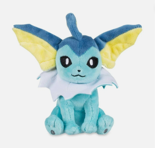 Pokémon Vaporeon plush toy, 10.5-inch soft stuffed animal with detailed features, perfect for collectors and fans.