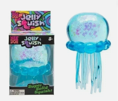 Blue Schylling NeeDoh® JellySquish sensory toy with a soft, squishy texture, perfect for stress relief and sensory play.