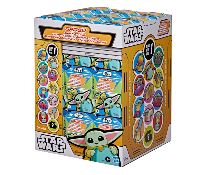 Hasbro Star Wars Grogu Snack Attack mystery toy pack featuring a random Baby Yoda figure from the toys collection.