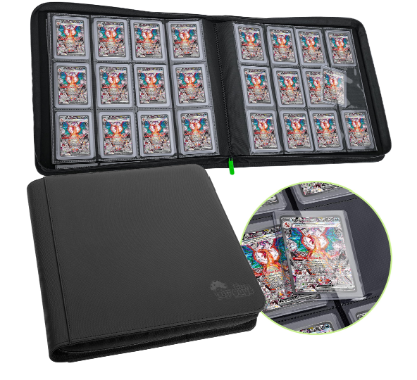 FunGuys Toploader Premium 12 Pocket Binder for trading card game accessories, showing the binder with multiple card pockets.