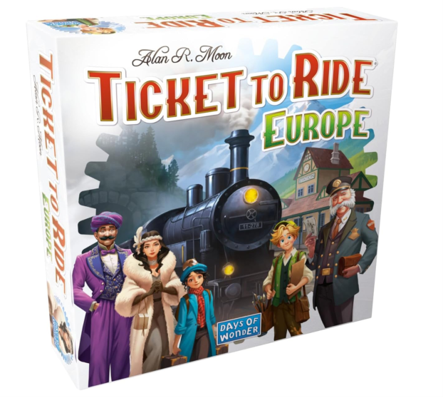 Screenshot of Ticket to Ride Europe Board Game by Days of Wonder, featuring colorful game board and train car pieces for strategic gameplay.