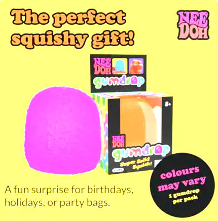 Schylling NeeDoh GumDrop sensory toy in vibrant colors, soft and squishy for stress relief and tactile play.