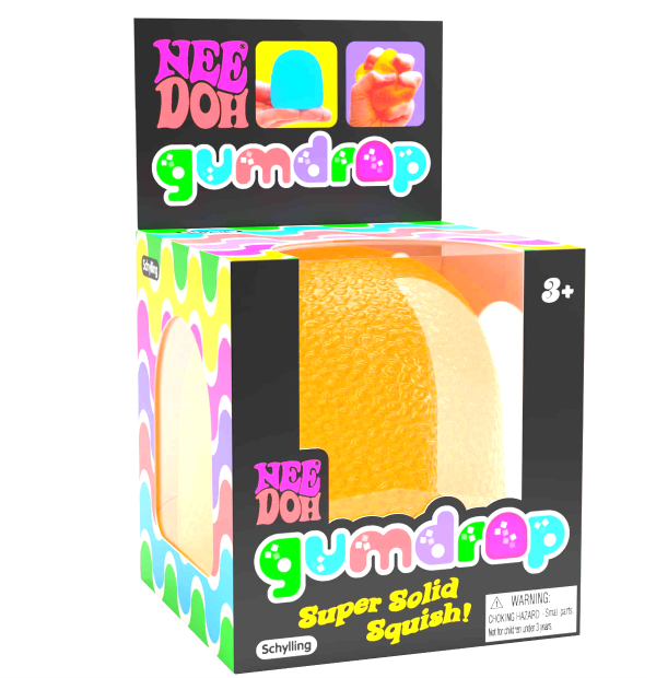 Schylling NeeDoh® GumDrop sensory toy in vibrant colors, soft and squishy, designed for tactile stress relief and sensory play.