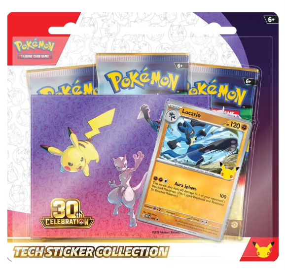 Pokémon TCG 30th Celebration Lucario tech sticker from the Tech Sticker Collection, featuring colorful Lucario artwork.