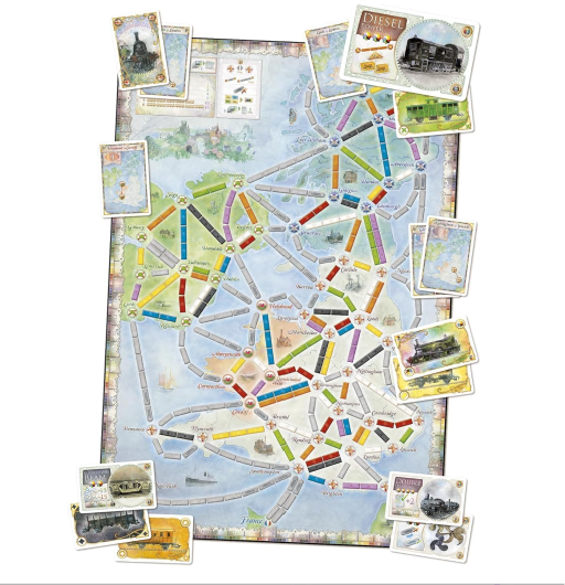 Screenshot of Ticket to Ride United Kingdom map from the Days of Wonder game collection, showing colorful train routes and UK map details.
