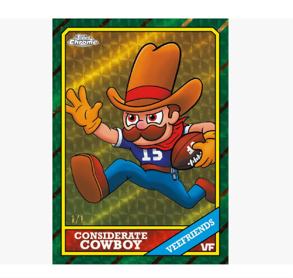 Topps 2026 VeeFriends Chrome trading cards box, featuring colorful card designs inside a sealed collector's box