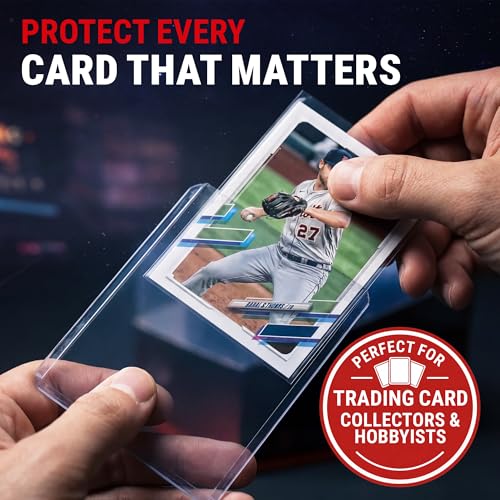 Ultra Pro 3x4 inch toploaders and clear sleeves for collectible trading cards, shown with cards inside for protection.
