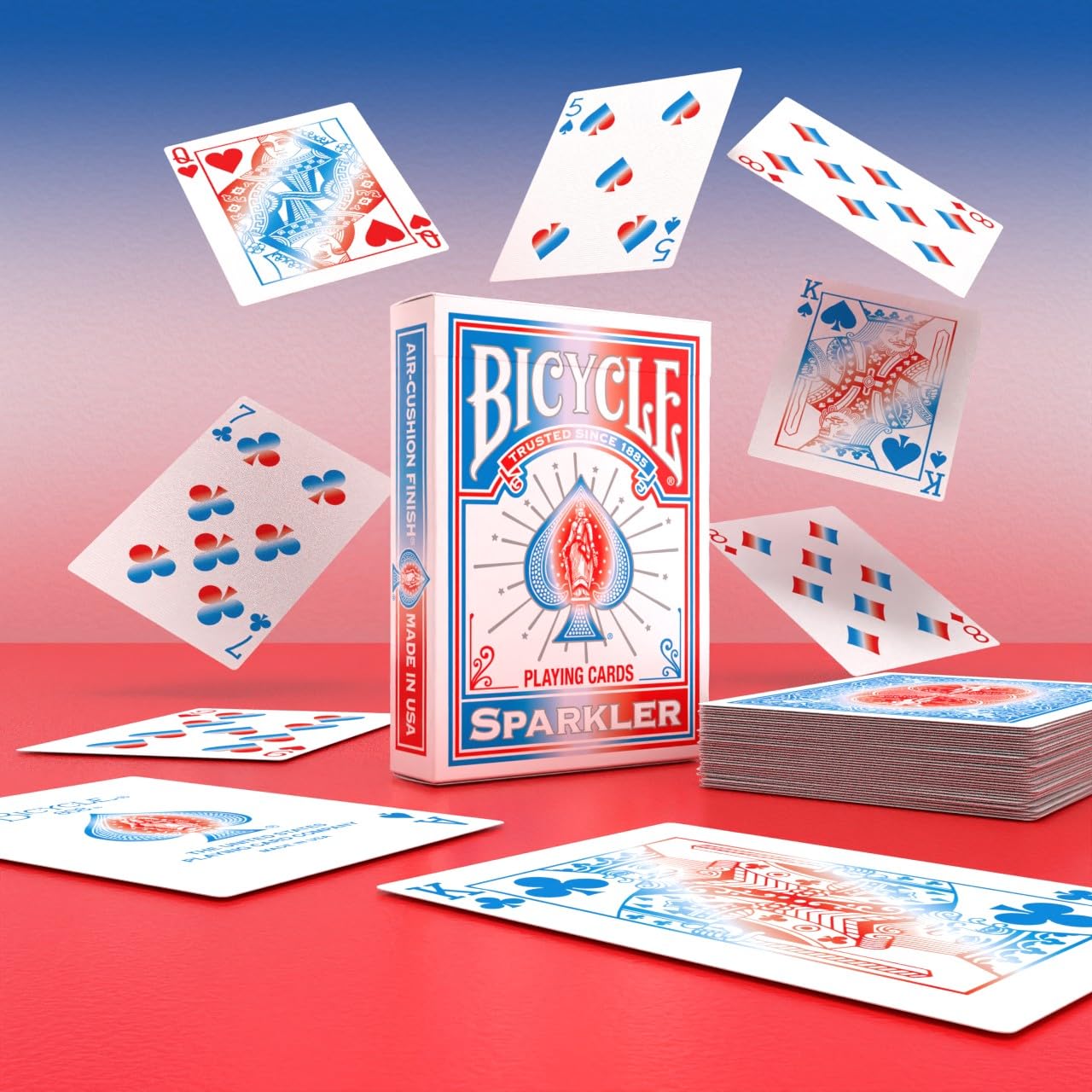 Sparkler Bicycle playing cards deck by The United States Playing Card Company, featuring colorful, standard playing card design.