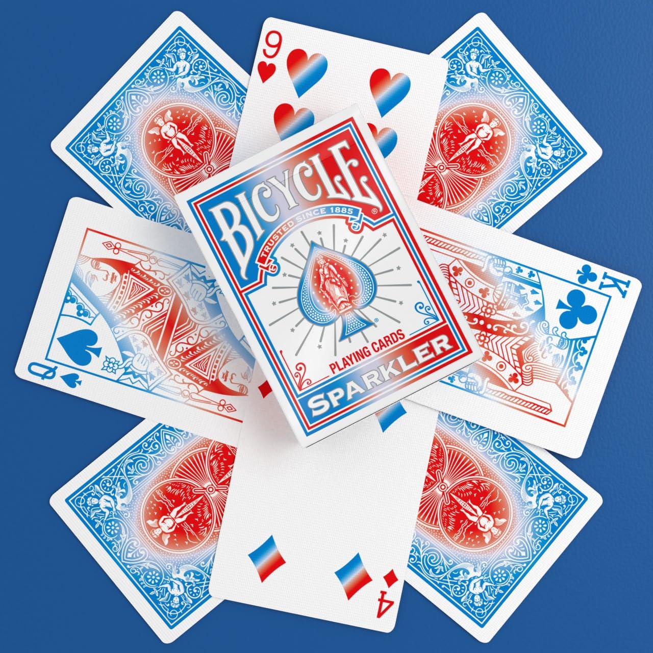 Sparkler Bicycle playing cards deck with colorful sparkler design, standard playing card set by The United States Playing Card Company.