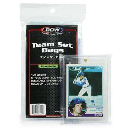 BCW resealable team set bag holding 5 card toploaders