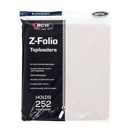 BCW Z-Folio 9-Pocket LX white leatherette toploader binder