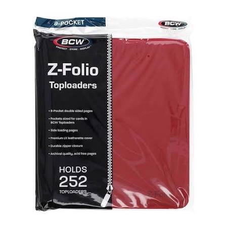 BCW Z-Folio 9-Pocket LX red leatherette toploader binder